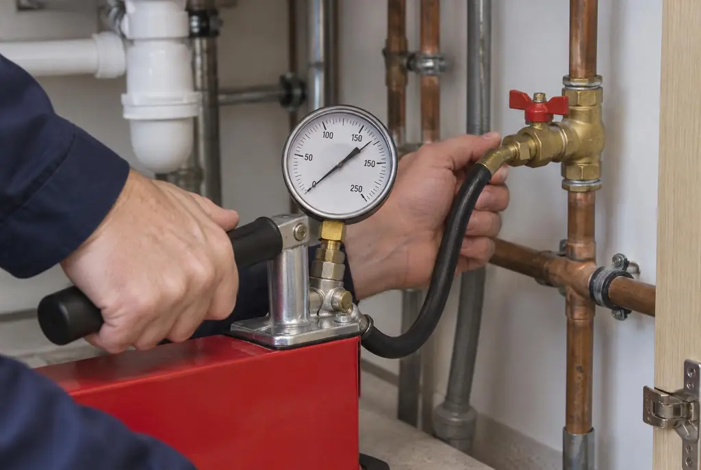 Lekdetectie Oldebroek – druktest op een waterleiding met een manometer