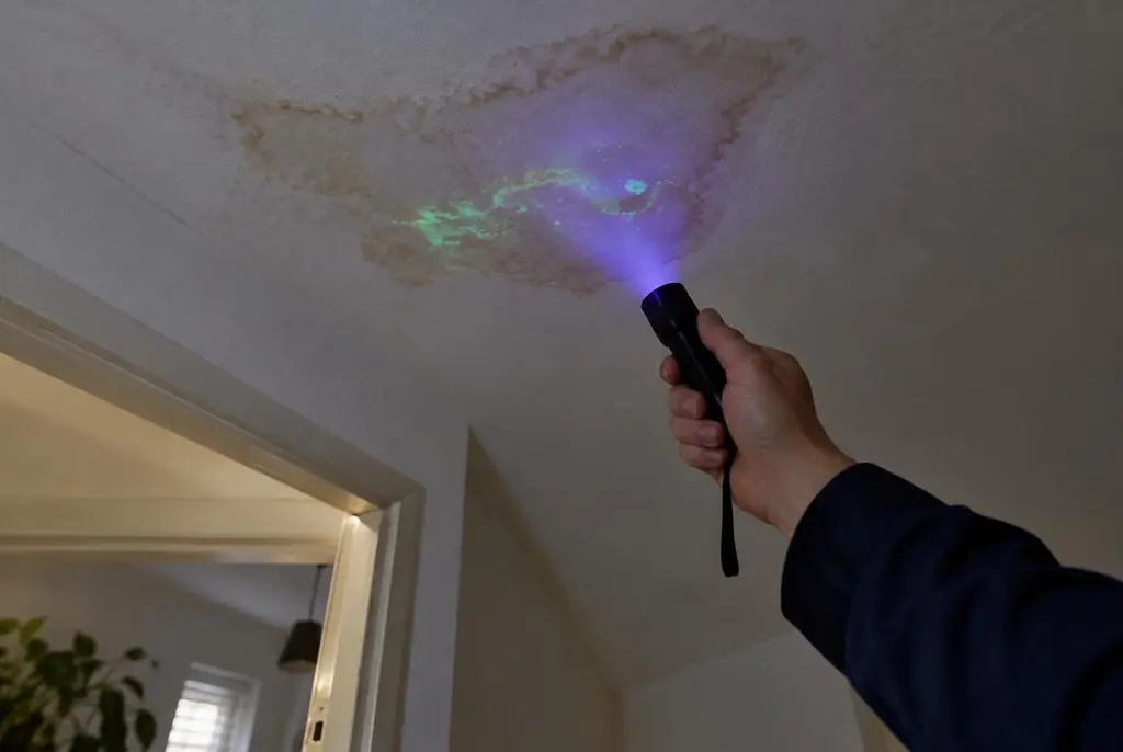 Lekdetectie Oldebroek – kleurstof controleren op het plafond met uv-licht