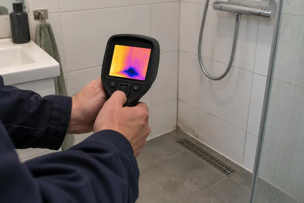 Lekdetectie Oldebroek – lekdetectiespecialist met warmtebeeldcamera in een badkamer